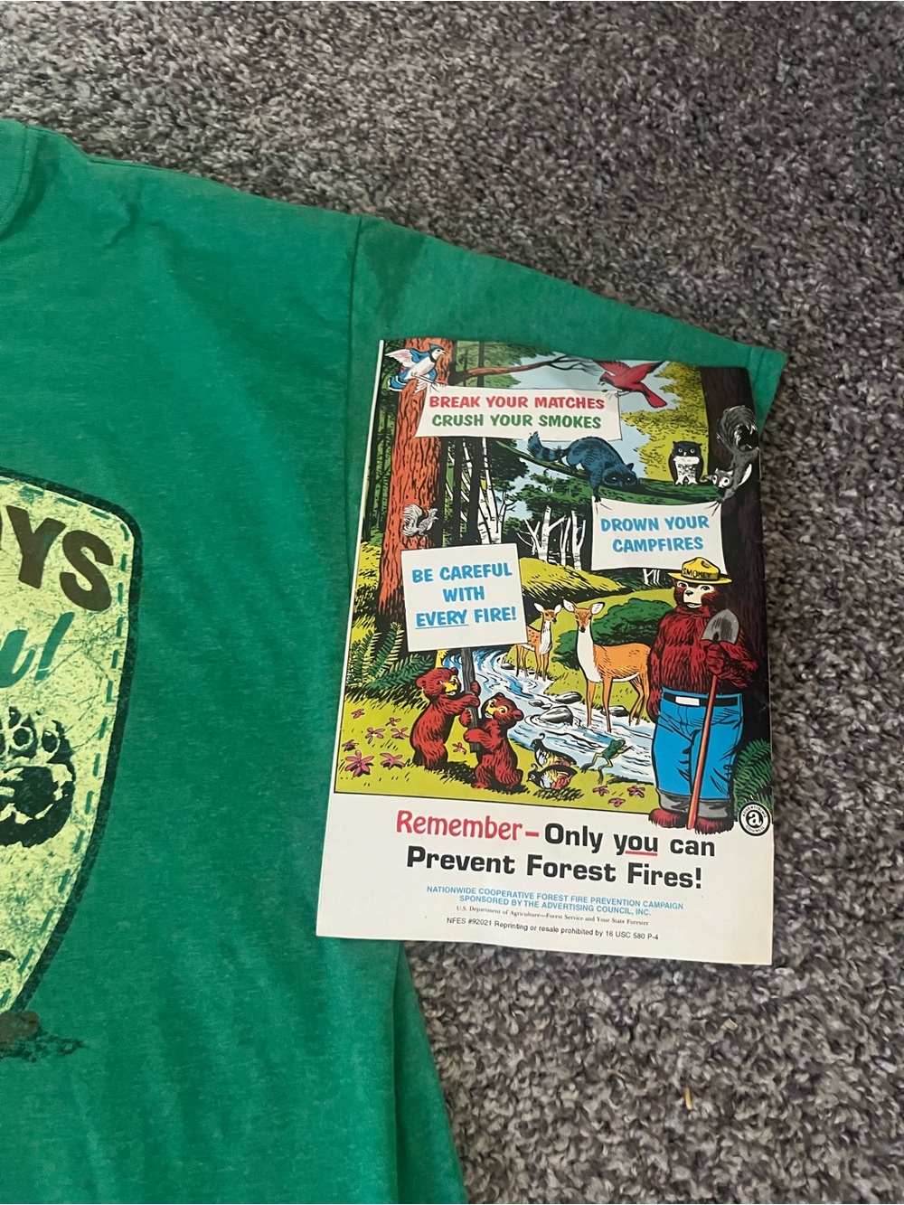Smokey Bear 'Keep It Green' Graphic T-Shirt - Green and Smokey Bear Comic Book - Picture 3 of 3